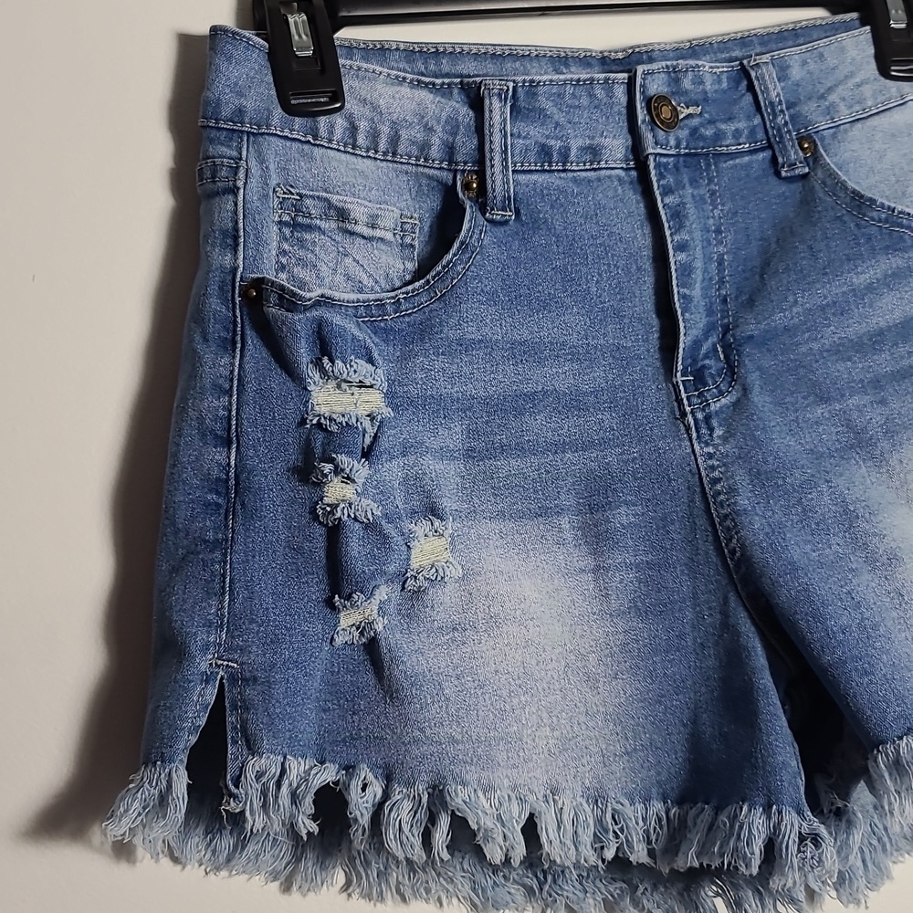 🚨LAST CHANCE🚨LUVAMIA Denim Jean Shorts Frayed Hem High Rise Cotton Size Medium - Picture 5 of 15